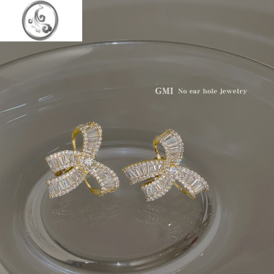 JiMiGMI无耳洞蝴蝶结锆石耳夹轻奢小众高级感气质耳环女夏季新款耳饰