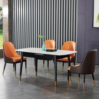 汐岩北欧大理石餐桌椅组合现代简约长方形伸缩饭桌轻奢多功能实木桌子