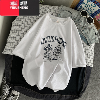 YIBUSHENG网红t恤女款季oversize宽松圆领短袖胖mm显瘦上衣ins潮