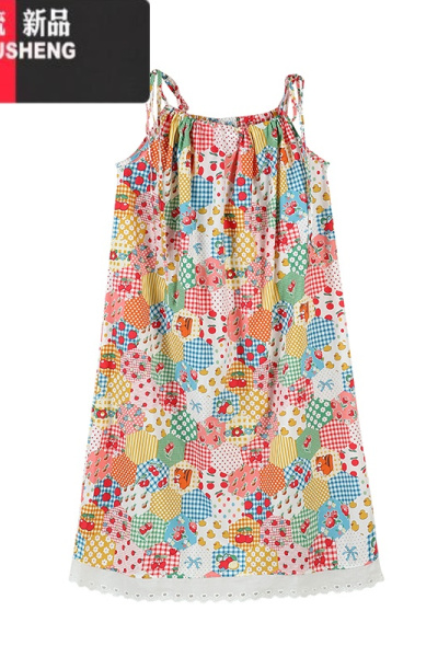YIBUSHENG娇宠千金~清凉一甜美减龄可爱碎花拼接花边宽松吊带连衣裙