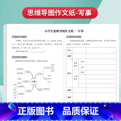 [写事篇]思维导图作文纸16张[472格] [正版]思维导图作文纸400格9-12岁草稿练习纸发散思维方格纸写人写事写动