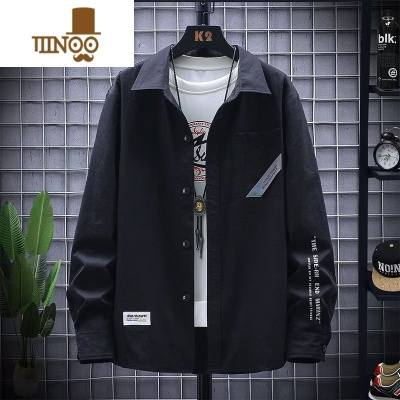 YANXU日系复古工装衬衫男长袖潮牌痞帅宽松百搭衬衣男士休闲外套