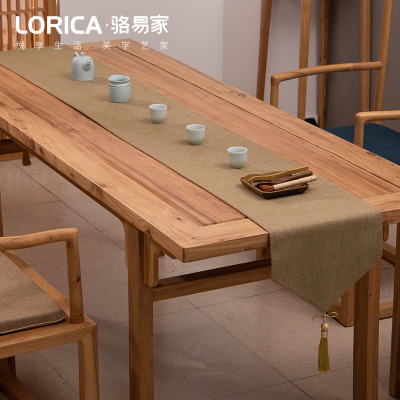新中式桌旗禅意色棉麻茶几餐桌布日式长条北欧现代简约五斗柜布 平织-麻色 33*330cm(适用桌长2.7米-2.9米)