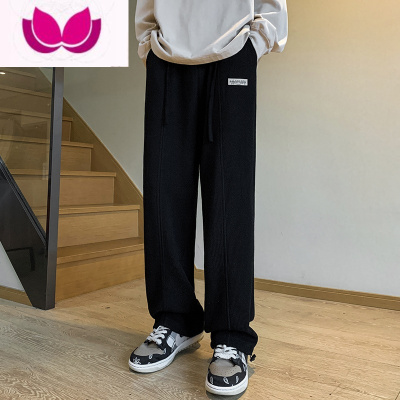 七斓裤子男款高街潮牌直筒黑色宽松运动潮流阔腿男生休闲长卫裤