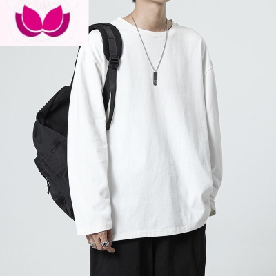 七斓2023白色长袖t恤男潮牌圆领内搭上衣服打底衫潮流纯色男装