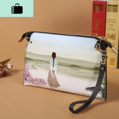 民族风包包女新款手拎小包中国风印花手拿包手机包单肩斜挎包包女NEW LAKE女手包