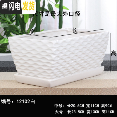 三维工匠长方形陶瓷花盆带托盘塑料批发简约个性桌面多肉植物榕树发财盆 长方形-12102白 大花盆容器