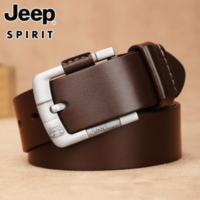 正品JEEP头层牛皮皮带男士真皮腰带针扣男裤带休闲韩版潮吉普青年