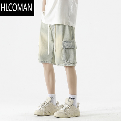 HLCOMAN短裤男夏季新款美式牛仔裤宽松直筒裤男士工装裤子五分裤男生中裤