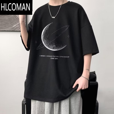 HLCOMAN短袖t恤男2025夏季新款潮牌ins港风大码宽松学生半袖体恤上衣男款