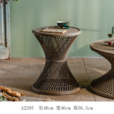 金菲罗格 美式复古藤编小茶几小户型创意艺术圆桌客厅阳台沙发边几
