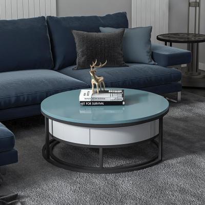 森美人意式轻奢圆形茶几 现代简约家用茶桌北欧简伸缩客厅小户型边几