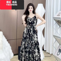 YIBUSHENG29-2024新款法式吊带图腾碎花沙滩连衣裙女季外穿质感高级感气