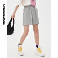 [1件5折价:59.5]美特斯邦威针织短款女百搭夏季松紧腰纯棉宽松净色裤子女