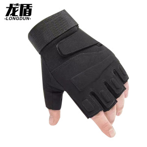 龙盾半指手套战术男女黑鹰战术军迷防割防滑摩托车骑行 黑色绿色沙色