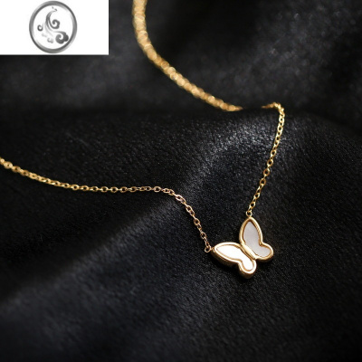 JiMi不掉色ins冷淡风甜贝壳蝴蝶项链女锁骨链小众轻奢毛衣链圣诞