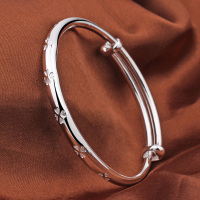 四叶草银手镯9999纯银女年轻款实心推拉式足银镯子母亲节送妈妈送女朋友老婆情人节七夕生日礼物