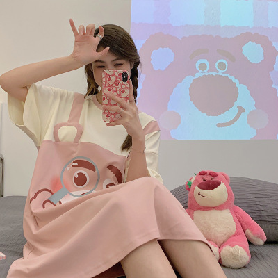 睡裙夏季女棉质短袖可爱卡通网红睡衣女夏天宽松女士春夏款家居服_237