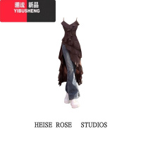 YIBUSHENG复古波西季连衣裙子度假风设计感不规则下摆荷叶边小吊带上衣女