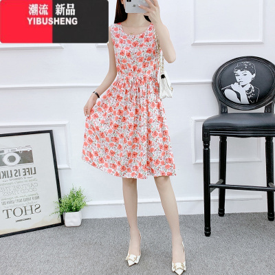 YIBUSHENG高端棉绸连衣裙外穿减龄气质甜美收腰小个子显高碎花度假沙滩裙子