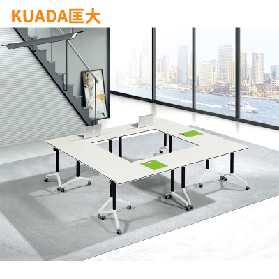 匡大 简约办公桌可拼接可移动万向轮折叠桌会议桌翻板培训桌白色双人桌1800*600 KDT209
