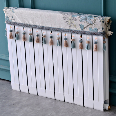 欧式家用暖气片装饰防尘罩新中式防熏黑墙老式布艺暖气罩布艺盖巾 芳华蓝色 长40cm*厚度10cm*高度(含穗)20cm