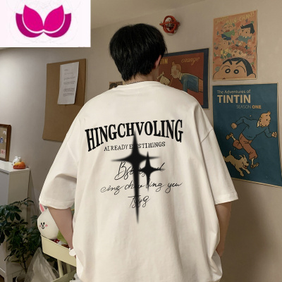 七斓美式高街男t恤潮牌短袖夏季宽松五分袖青少年衣服潮流ins半袖