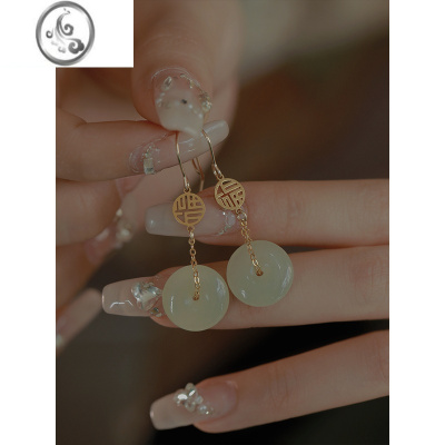 JiMi苏陌平安喜乐和田玉耳环女玉石耳环气质古风耳饰原创设计送闺蜜