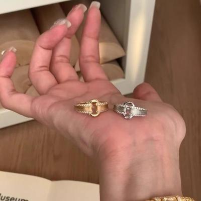 2025新款拉丝中古元宝锁扣戒指女开口调节小众高级感轻奢百搭新品送女朋友老婆情人节七夕生日礼物