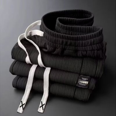 夏季薄款冰丝透气阔腿裤宽松垂感男休闲裤潮流直筒运动裤