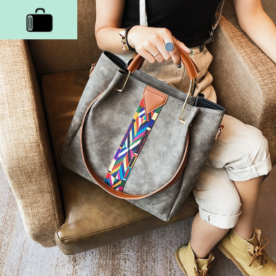 子母包包女2019新款水桶包韩版复古手提包大容量单肩包女斜挎大包NEW LAKE女斜挎包