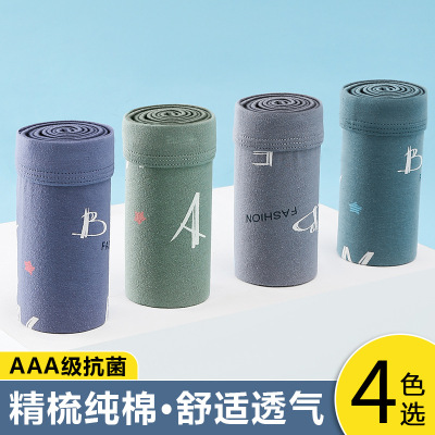 盒装4条纯棉男士内裤中腰立体印花男士内裤男士纯棉U凸平角裤