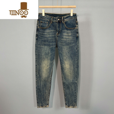 YANXU夏季新款韩风帅气小脚牛仔裤修身舒适弹力水洗做旧潮流九分裤子男