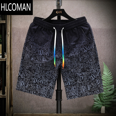 HLCOMAN冰丝花短裤男外穿夏季速干薄款沙滩大裤衩潮流宽松休闲五分运动裤