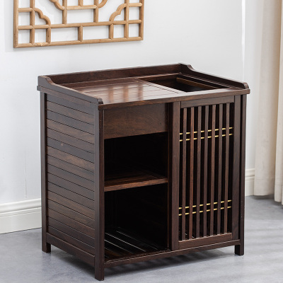 MULTIPOTENT实木茶车功夫茶具茶盘茶桌家用小茶台简雅整柜黑檀木(雕匠坊)