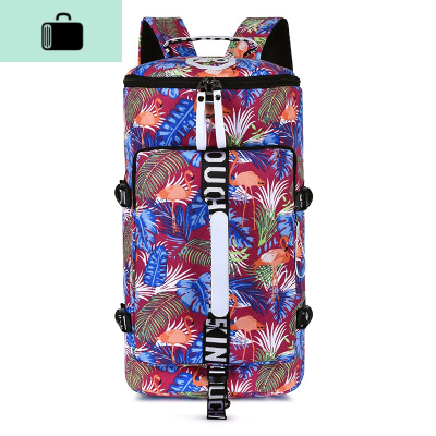 新款大容量帆布双肩包女休闲旅行背包韩版潮健身包多功能旅游包男NEW LAKE 升级版红底火焰鸟(侧袋)