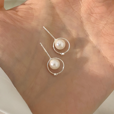 S925纯银环游星球锆石珍珠耳钉女生设计师款耳环小众独特耳饰送女朋友老婆情人节七夕生日礼物