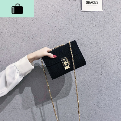 上新网红小黑包包女2020春夏新款潮百搭复古单肩斜挎包帆布链条包NEW LAKE女斜挎包