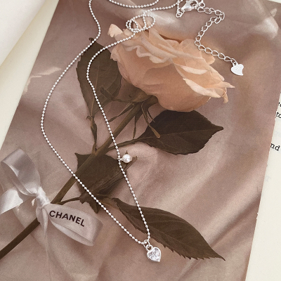 s925纯银爱心珍珠吊坠项链轻奢小众日常通勤锁骨链女款配饰送女朋友老婆情人节七夕生日礼物