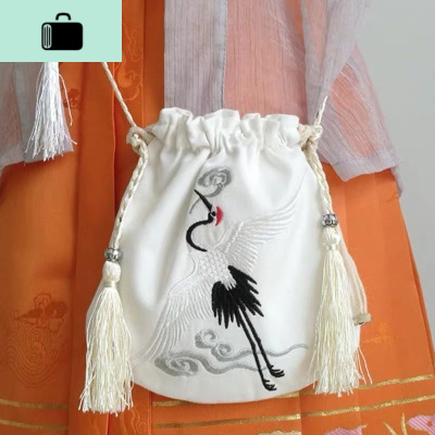 云中鹤古风包包仙女新款百搭斜挎包帆布包女单肩包汉服刺绣小荷包NEW LAKE 云中鹤女斜挎包