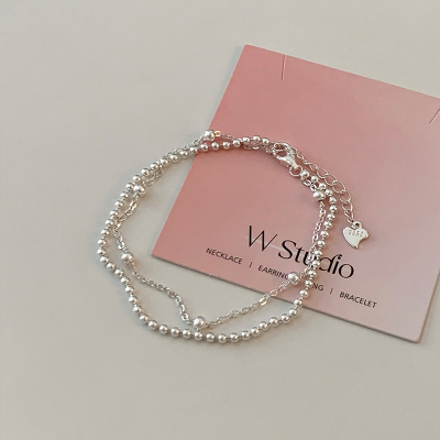 S925纯银双层不规则银珠手链女极简冷淡个性手饰气质韩国配饰送女朋友老婆情人节七夕生日礼物