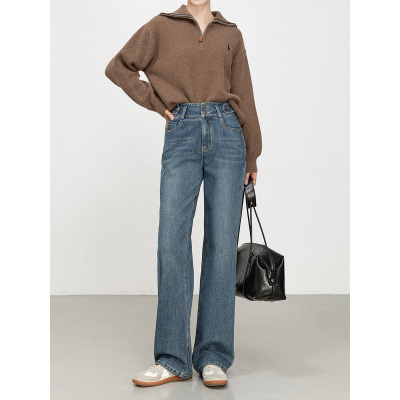 高腰显瘦百搭宽松拖地裤秋季新款窄版阔腿牛仔裤女