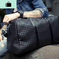 NEW LAKE男士旅行包手提包编织休闲行李包单肩斜挎包男运动健身包大容量潮NEW L 黑色柔软编织纹+15天退换+运费