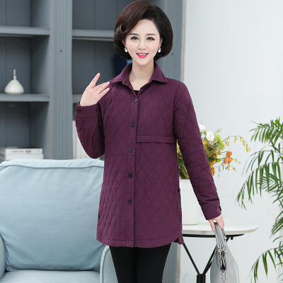 迪鲁奥(DILUAO)妈妈秋冬外套新款长款加厚衬衣中老年女士棉上衣翻领棉袄