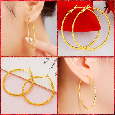 越南沙金耳环女仿真黄金耳圈镀金色女士大圈圈耳环饰品久不褪色送女朋友老婆情人节七夕生日礼物
