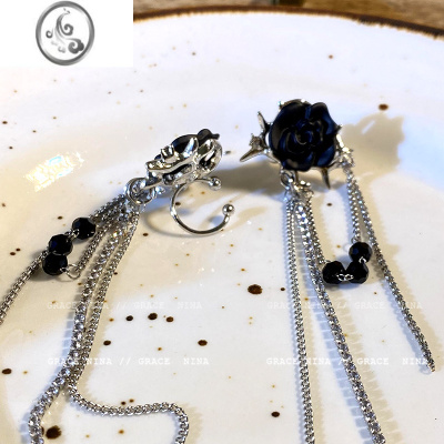 JiMi暗黑风~荆棘玫瑰流苏耳夹无耳洞女耳饰高级感气质辣妹耳环小众冬