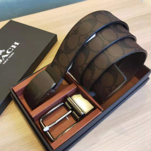 蔻驰(COACH)皮带 经典男士牛皮压花腰带雕花纹理宽版腰带男商务皮带 F55157 35108深咖120*38cm