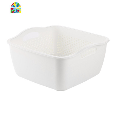 日式加大厨房双层洗菜盆2件套 客厅水果盘家用塑料菜篮子 FENGHOU 灰色长方形大号洗菜篮洗菜篮