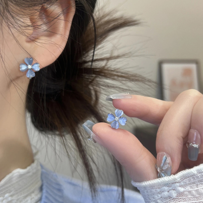 高级感猫眼石水晶花朵耳环女法式复古超仙气质耳钉耳扣设计感耳饰送女朋友老婆情人节七夕生日礼物