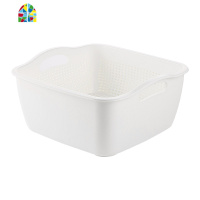 日式加大厨房双层洗菜盆2件套 客厅水果盘家用塑料菜篮子 FENGHOU 灰色长方形大号洗菜篮洗菜篮